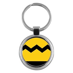 Chevron Wave Yellow Black Line Key Chains (round) 