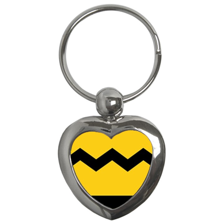 Chevron Wave Yellow Black Line Key Chains (Heart) 