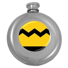 Chevron Wave Yellow Black Line Round Hip Flask (5 Oz) by Mariart