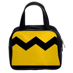 Chevron Wave Yellow Black Line Classic Handbags (2 Sides) by Mariart