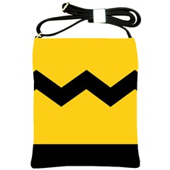 Chevron Wave Yellow Black Line Shoulder Sling Bags by Mariart