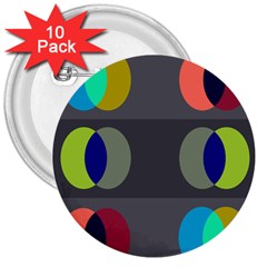 Circles Line Color Rainbow Green Orange Red Blue 3  Buttons (10 Pack) 