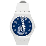 Coral Life Sea Water Blue Fish Star Round Plastic Sport Watch (M) Front