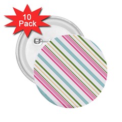 Diagonal Stripes Color Rainbow Pink Green Red Blue 2 25  Buttons (10 Pack) 