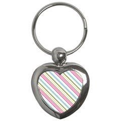 Diagonal Stripes Color Rainbow Pink Green Red Blue Key Chains (heart)  by Mariart