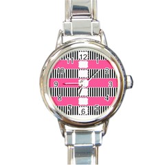 Custom Water Bottle Labels Line Black Pink Round Italian Charm Watch by Mariart