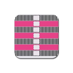 Custom Water Bottle Labels Line Black Pink Rubber Coaster (square)  by Mariart