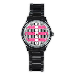 Custom Water Bottle Labels Line Black Pink Stainless Steel Round Watch