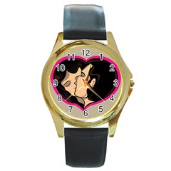 Don t Kiss With A Bloody Nose Face Man Girl Love Round Gold Metal Watch by Mariart