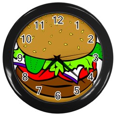 Fast Food Lunch Dinner Hamburger Cheese Vegetables Bread Wall Clocks (black)