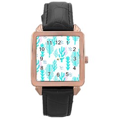 Forest Drop Blue Pink Polka Circle Rose Gold Leather Watch 