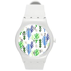 Forest Green Drop Blue Brown Polka Circle Round Plastic Sport Watch (m) by Mariart