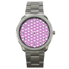 Heart Love Valentine White Purple Card Sport Metal Watch by Mariart