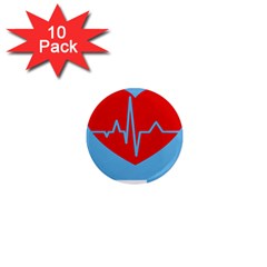 Heartbeat Health Heart Sign Red Blue 1  Mini Magnet (10 Pack) 