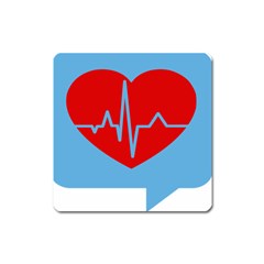 Heartbeat Health Heart Sign Red Blue Square Magnet by Mariart