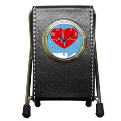 Heartbeat Health Heart Sign Red Blue Pen Holder Desk Clocks by Mariart