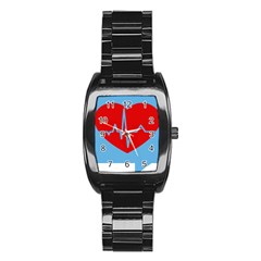 Heartbeat Health Heart Sign Red Blue Stainless Steel Barrel Watch by Mariart