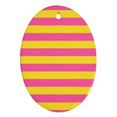 Horizontal Pink Yellow Line Oval Ornament (two Sides)