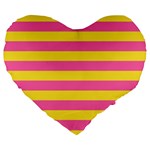 Horizontal Pink Yellow Line Large 19  Premium Flano Heart Shape Cushions Front