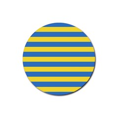 Horizontal Blue Yellow Line Rubber Round Coaster (4 Pack) 