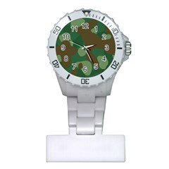 Initial Camouflage Como Green Brown Plastic Nurses Watch by Mariart