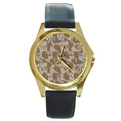 Initial Camouflage Brown Round Gold Metal Watch by Mariart