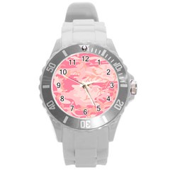 Initial Camouflage Camo Pink Round Plastic Sport Watch (l)