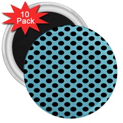 Polka Dot Blue Black 3  Magnets (10 Pack) 