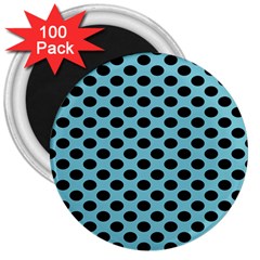 Polka Dot Blue Black 3  Magnets (100 Pack) by Mariart