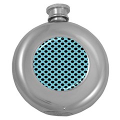 Polka Dot Blue Black Round Hip Flask (5 Oz) by Mariart