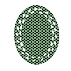 Polka Dot Green Black Oval Filigree Ornament (two Sides) by Mariart