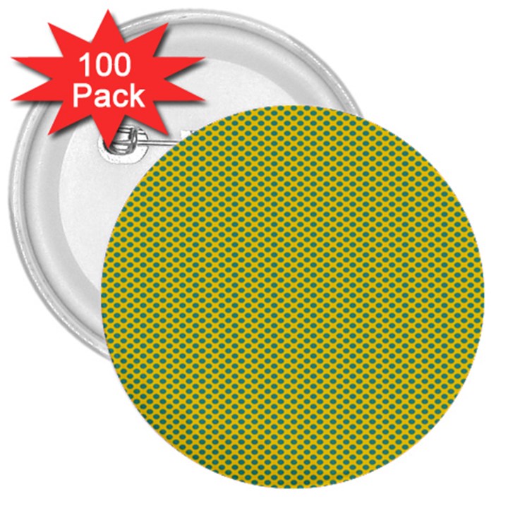 Polka Dot Green Yellow 3  Buttons (100 pack) 