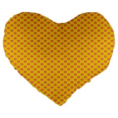 Polka Dot Orange Yellow Large 19  Premium Flano Heart Shape Cushions by Mariart
