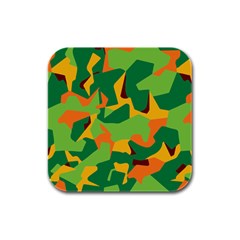 Initial Camouflage Green Orange Yellow Rubber Square Coaster (4 Pack) 