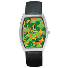 Initial Camouflage Green Orange Yellow Barrel Style Metal Watch by Mariart