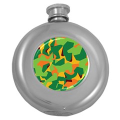 Initial Camouflage Green Orange Yellow Round Hip Flask (5 Oz)