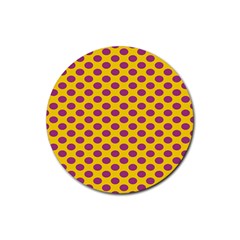 Polka Dot Purple Yellow Rubber Round Coaster (4 Pack) 