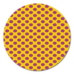 Polka Dot Purple Yellow Magnet 5  (round)