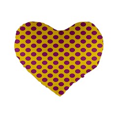 Polka Dot Purple Yellow Standard 16  Premium Heart Shape Cushions by Mariart