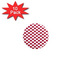 Polka Dot Red White 1  Mini Magnet (10 Pack) 