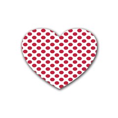 Polka Dot Red White Rubber Coaster (heart)  by Mariart