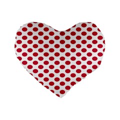 Polka Dot Red White Standard 16  Premium Flano Heart Shape Cushions by Mariart