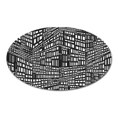 Plaid Black White Oval Magnet