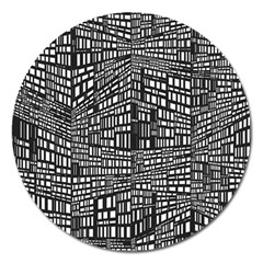 Plaid Black White Magnet 5  (round) by Mariart