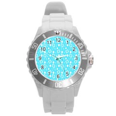 Record Blue Dj Music Note Club Round Plastic Sport Watch (l) by Mariart