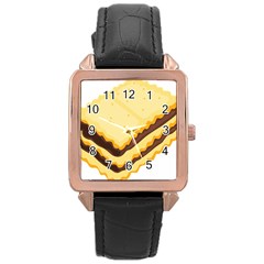 Sandwich Biscuit Chocolate Bread Rose Gold Leather Watch 