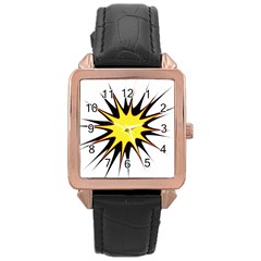 Spot Star Yellow Black White Rose Gold Leather Watch 