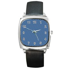 Striped  Line Blue Square Metal Watch by Mariart