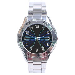 Sine Squared Line Blue Black Light Stainless Steel Analogue Watch