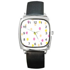 Stone Diamond Yellow Pink Brown Square Metal Watch by Mariart